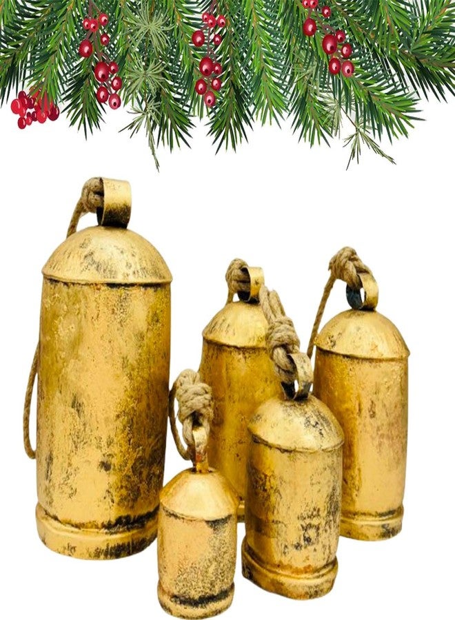 THOR INSTRUMENTS Rustic Hanging Cow Bells Set - Large Metal Bell Ornaments (2, 4, 6, 8, 10 Inches) for Christmas Decorations, Vintage Decor, Handmade Jingle Bells, Farmhouse Cowbell, Witches & Tibetan Bells - Image 5